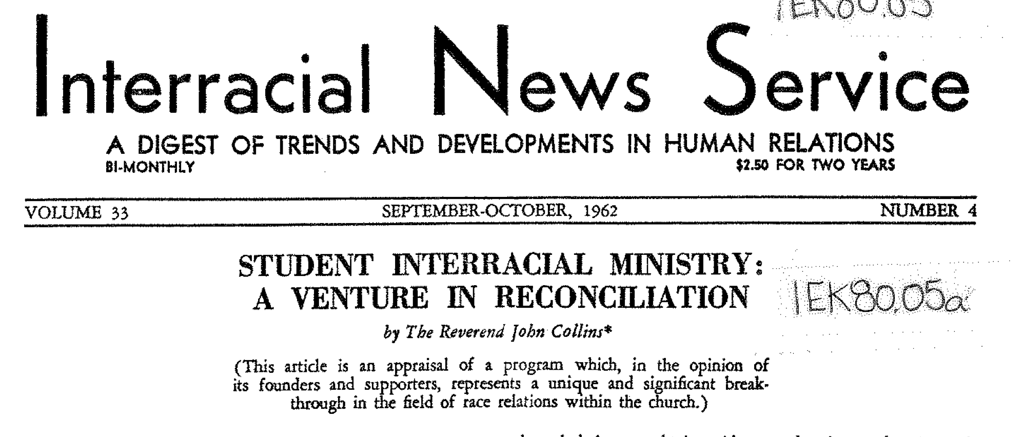 Interracial News Service September-October 1962 Issue